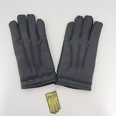 Vintage Men's Black Leather Gloves Cotton Foam Lined Medium • $49.99