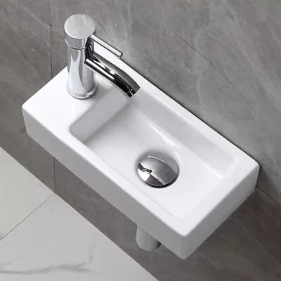 Small Bathroom Wall Hung Cloakroom Ceramic Compact Hand Wash Basin Sink White • £26.90