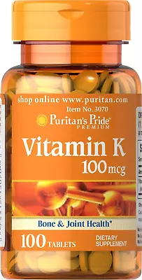 Vitamin K 100 Mcg Supports Bone And Joint Health 100 Count • $9.41