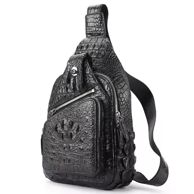 Real Crocodile Alligator Skin Leather Men's Crossbody Bag Luxury Sling Backpack • $208.99