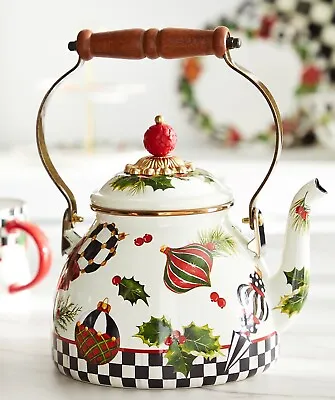 MACKENZIE CHILDS Deck The Halls Tea Kettle 2 Qt • $168