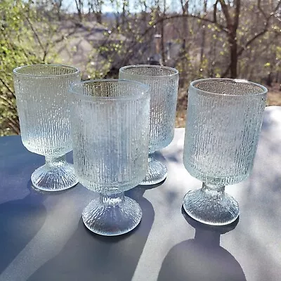 Vintage Indiana Glass Crystal Ice Textured Water 12oz Goblets Bark Set 4 EUC (B) • $15.95