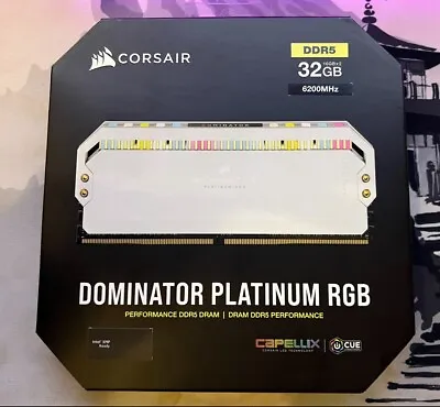 CORSAIR DOMINATOR PLATINUM RGB DDR5 RAM 32GB (2x16GB) 6200MHz CL36 Intel XMP ICU • £180