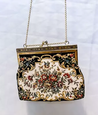 Vintage Black & White Floral Tapestry Crossbody/shoulder Purse • $20