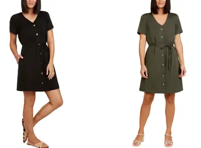 New With Tags! Matty M Ladies' Front Button Dress Black / Olive - Various Sizes • $17.85