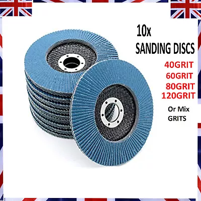 10x FLAP GRINDING SANDING DISCS 115mm 4.5  40 60 80 120 GRIT ANGLE WHEEL UK • £9.37