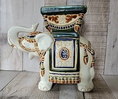 Vintage Asian Elephant Pottery Ceramic Plant Stand Hand Painted Chinese Colorful • $40