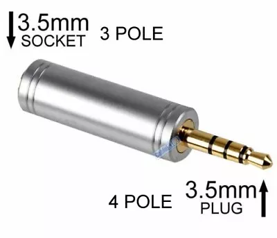 4 POLE 3.5mm Stereo Jack Plug To 3 POLE 3.5mm Female Socket Audio Adapter • £3.65