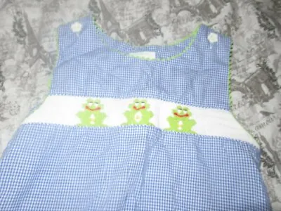 Euc Vive La Fete Blue Gingham Smocked Frog Shift Dress Girls 4T Free Ship USA • $21.99