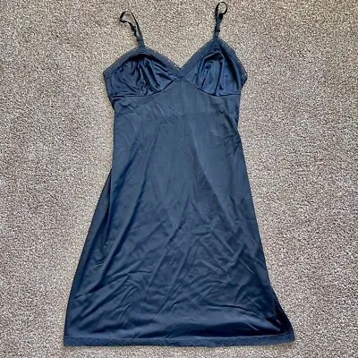 Womens Vintage 90s Vanity Fair Black Slip Lace Silk Midi Dress -size Large • $35