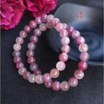 Natural Pink Lepidolite Tourmaline Clear Women Round Beads Bracelet 8mm AAAA • $36.99