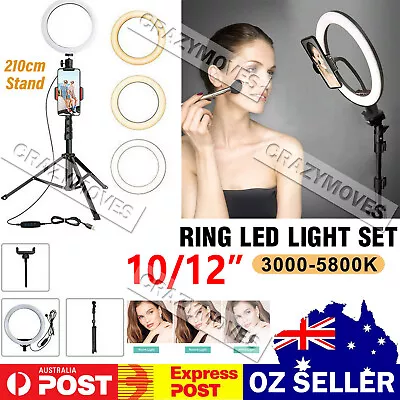 10/12 Inch Dimmable LED Ring Light +2.1M Tripod Stand Selfie Circle Lamp VIC • $21.96