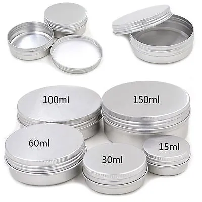 2016 New Aluminium Empty Cosmetic Pot Jar Tin Container Silver Box Screw Lid PE • $5.98