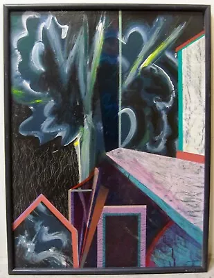 Vintage Surrealist Painting Geometric Abstract Signed Original American Pop Art • $173.75