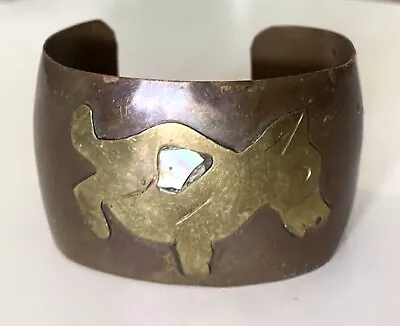 Vintage Mexican Copper & Brass Abalone Dog Cuff Bracelet Mexico • $6