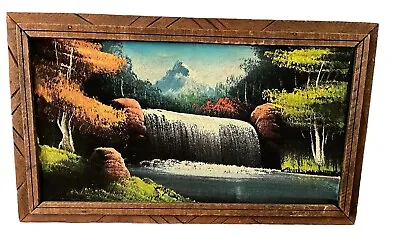 Vintage Velvet Painting Retro 70s MCM Landscape Waterfall Mod Cottage 22x12 • $39.95