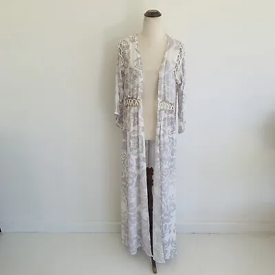 Kimono Duster Jacket Size S M Open Relaxed Jacket Pale Grey White Tones Boho • $29