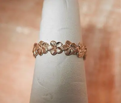 5mm Petite Solid 14k Rose Gold Dc Matted Hawaiian Tropical Plumeria Flower Ring • £128.24