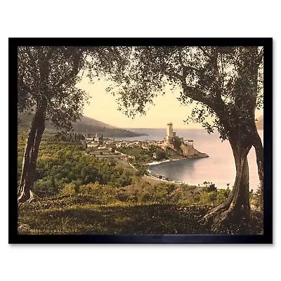 Photograph Lakeside Castle Malcesine Lake Garda Italy 12X16 Inch Framed Print • £26.99