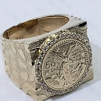 Solid 14k Yellow Gold 50 Pesos Centenario Coin Ring Size 9 10 11 12 • $1014.47