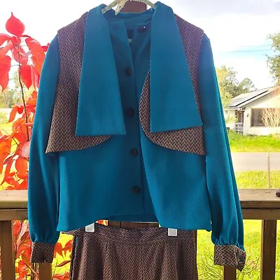 Vintage 70s Skirt Vest Outfit Blue Groovy Costume  • $31.99