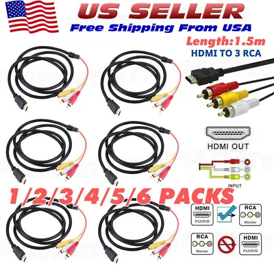 5FT HDMI Male To 3 RCA Video Audio AV Transmitter Adapter Cable HDTV 1080 Lot US • $22.09