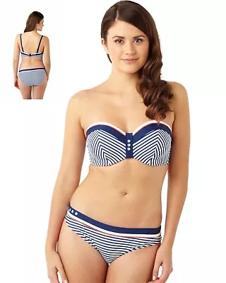 Cleo-panache-lucille Bandeau Bikini Bra+ Small-pant-cw0063-69- Navy-coral-stripe • £29.50