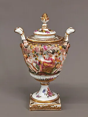 9140007-d Small Amphora Vase Capodimonte Thuringia 11x9x18 5cm Hand Painted • $435.89