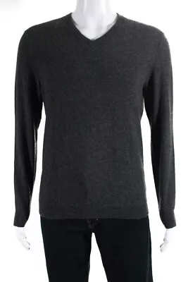 Theory Mens Cashmere Tight Knit Long Sleeved V Neck Pullover Sweater Gray Size M • $52.45