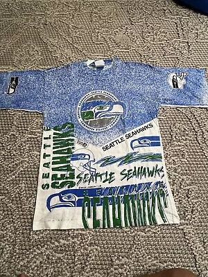 Vintage Seattle Seahawks All Over Print Magic Johnson T's Men's Medium Shirt 90s • $85