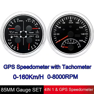 2 Gauge Set 85mm GPS Speedometer W/Tacho & 85mm 4 In 1 Gauge For Boat Car Truck • $90.01