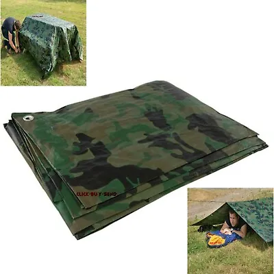 Camouflage Tarpaulin 2.4m X 3m Waterproof Basha Camo Tarp Outdoor Ground Sheet • £10.89