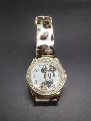 Disney Women's Minnie Mouse Gold Halo Leopard Leather Band Watch New Battery  • $10.99