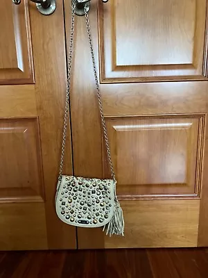 Rafe NY Beige Leather Studded Crossbody Metal Chain Strap Women's Bag • $28