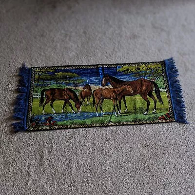 Vintage Horse Tapestry Velvet Wall Hanging Pony Retro Rug VNUC 19.5  X 44  • $55.98