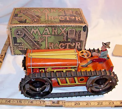 MARX TRACTOR TIN WIND UP TOY WITH DRIVER 1930s  BOXED WORKS • $124.99