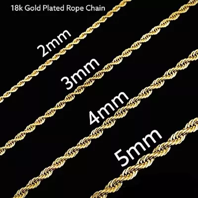 18K Gold Plated Rope Chain Necklace 3/4/5/7mm  20-30  Mens Women's • $9.99