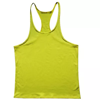 Mens Gym Muscle Fitness Solid Tank Tops Y Back Bodybuilding Vest Cotton T Shirt • $10.44