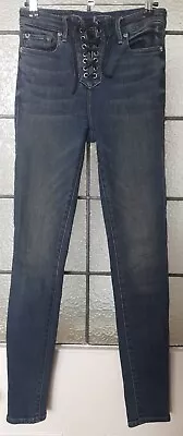 True Religion Women's Jeans Halle High Rise Super Skinny Lace Up Blue Denim W26 • £28