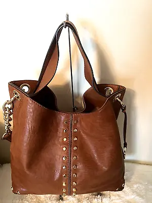 MICHAEL KORS Uptown Astor Leather Studded Hobo Purse COGNAC • $159