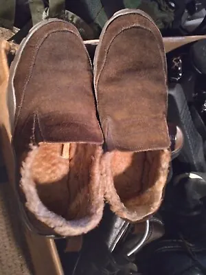 Cabelas 8M Suede Leather Shearling Lined House Shoe Slipper Brown⭐SALE PRICED • $18.99