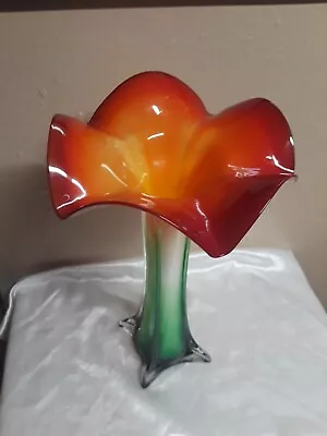 MURANO Vintage Cased Art Glass Tulip Vase Red/Green/White 15  • $58