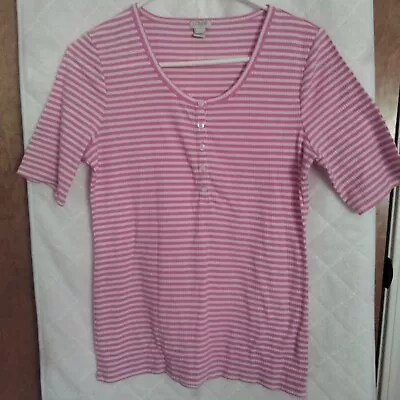 J.Crew Factory Women's XS - NWT - Pink & White Striped Ribbed Knit Henley Tee  • $14