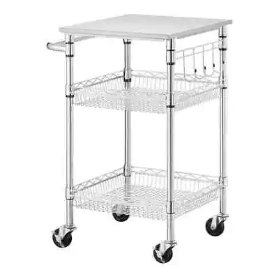 Rolling Kitchen Cart Rectangle W/Stainless Steel Top & Storage Shelves (24  W)  • $53.57