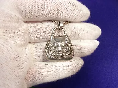 Marvelous Vtg Stelring Silver Marcasite & Cz Purse Locket Vinaigrette +necklace • $63.63