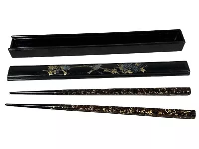 Vintage 2 Chopstick Pairs In Lacquer Slide Top Box W/ Beautiful Design Unused • $19.99