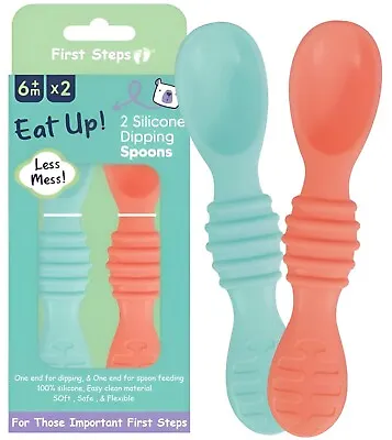 2 Pack First Steps Baby Silicone Dipping Feeding Spoon Baby Spoons BPA Free • £4.29