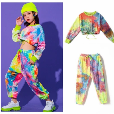 £15.42 • Buy Girls Street Dance Suit Costume Kid Colorful Hip-Hop Performance JazzDance Navel