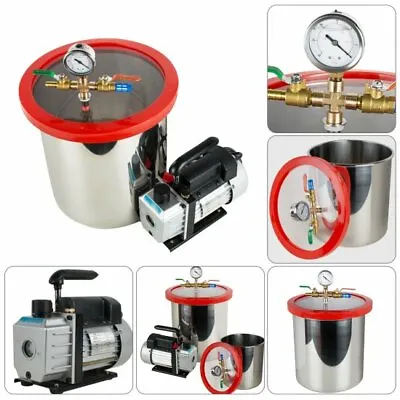$166 • Buy 5 Gallon 21L Stainless Steel Vacuum Degassing Chamber Silicone 3CFM Pump Hose