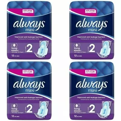 £13.49 • Buy 48 X Always Maxi Long Sanitary Pads W/ Wings, Leakage Barriers - Super Absorbent